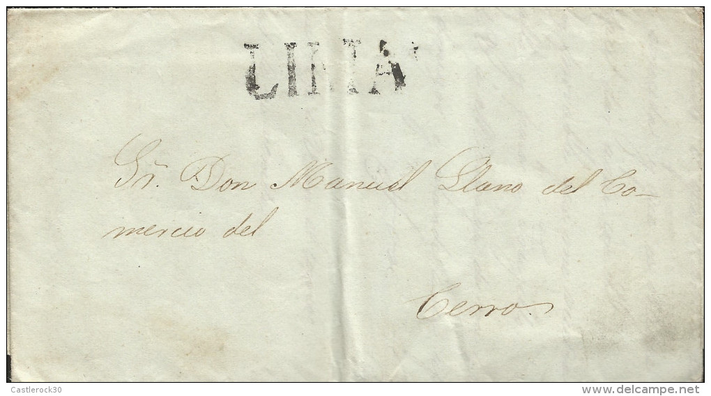 G)1846 PERU, LIMA LINEAL BLACK CANC., CIRCULATED COMPLETE LETTER TO CERRO, XF - Peru