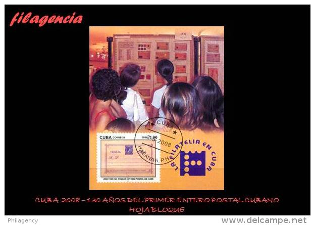 USADOS. CUBA. 2008-12 130 AÑOS DEL PRIMER ENTERO POSTAL CUBANO. HOJA BLOQUE - Oblitérés