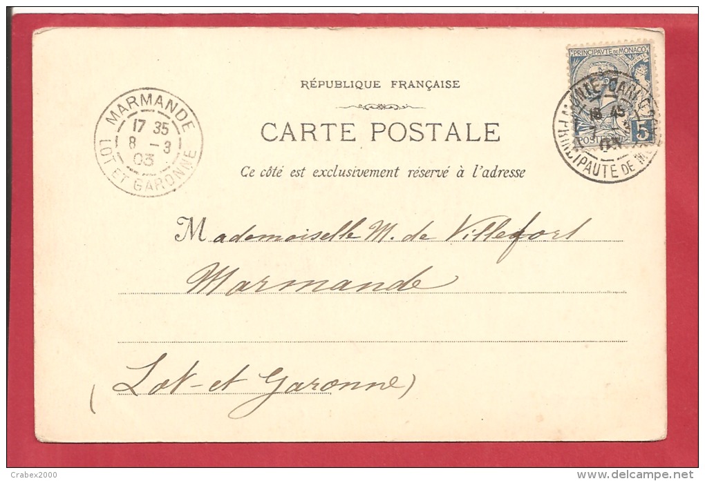 N°Y&T  N°13 MOINS DE 5 MOTS  MONTE CARLO          Vers   FRANCE   1903  2 SCANS - Brieven En Documenten