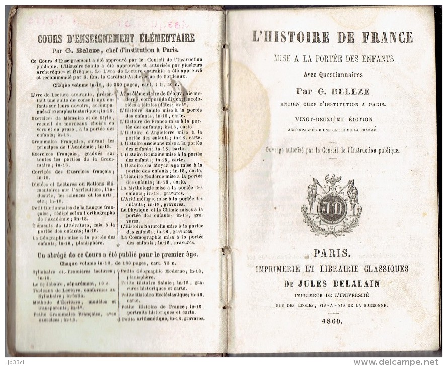 Histoire De France Mise à La Portée Des Enfants Par G. Beleze (avec Questionnaires) 1860 - 1801-1900