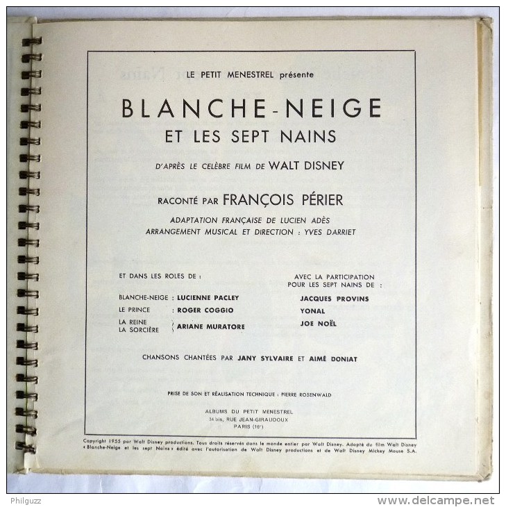 RARE Disque Vinyle 33T 25 Cm BLANCHE NEIGE ET LES SEPT NAINS - DISNEY PETIT MENESTREL ALB 9 1970 - Disques & CD