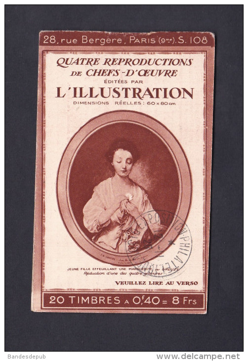 Carnet 194-C1 S. 108 20 Timbres Semeuse 40c Pub L´Illustration Evian La Redoute Annulé Exposition Philatelique Dijon - Autres & Non Classés