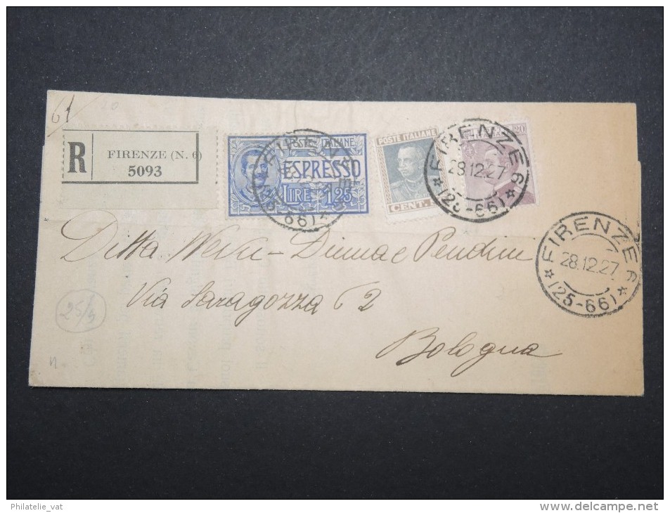 ITALIE - Enveloppe En Recommandée Avec Aff. Timbre Express De Firenze Pour Bologne En 1927 - A Voir - Lot P12939 - Poste Exprèsse