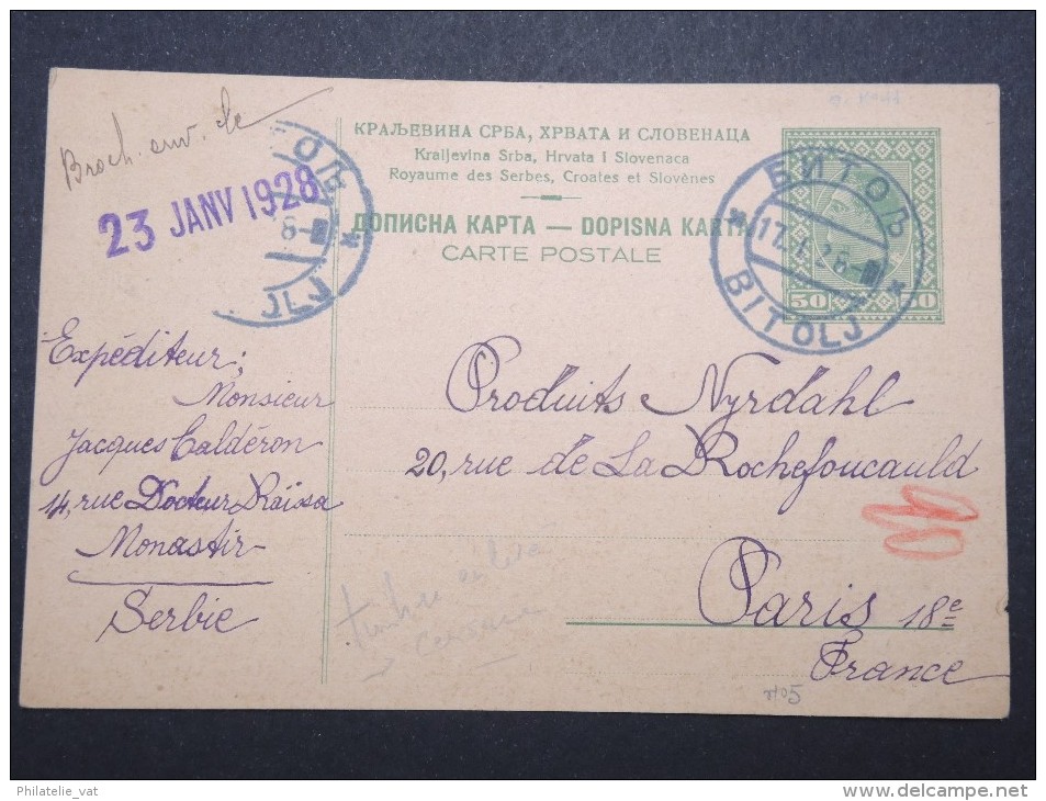 YOUGOSLAVIE - Entier Postal Pour Paris En 1928 - A Voir - Lot P12949 - Entiers Postaux