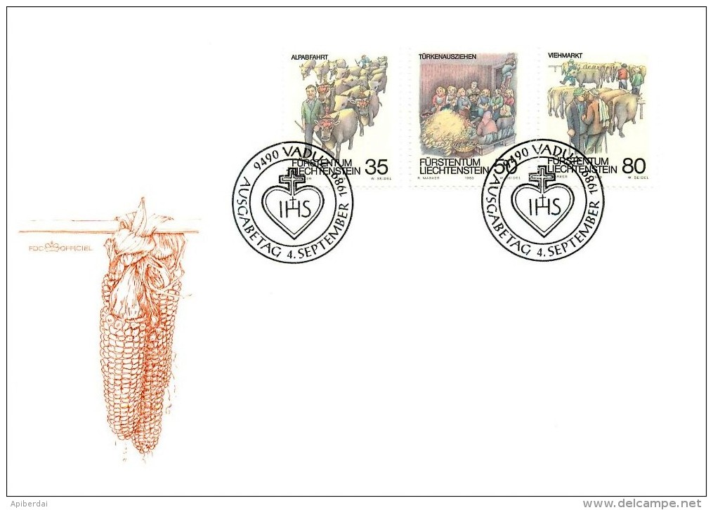 Liechtenstein - 1989 Coutumes D'automne (unused Serie + FDC) - Lettres & Documents