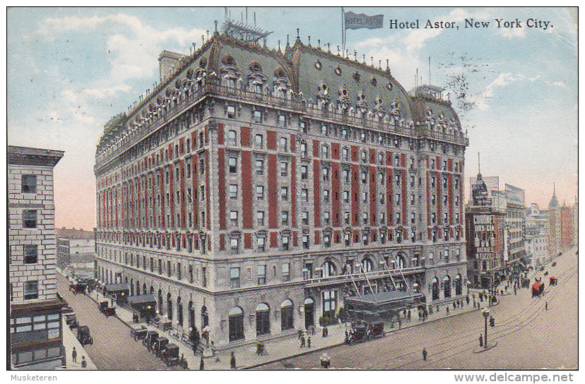 United States PPC Hotel Astor, New York City TIMES SQ. STA. 1915 To Denmark (2 Scans) - Cafés, Hôtels & Restaurants