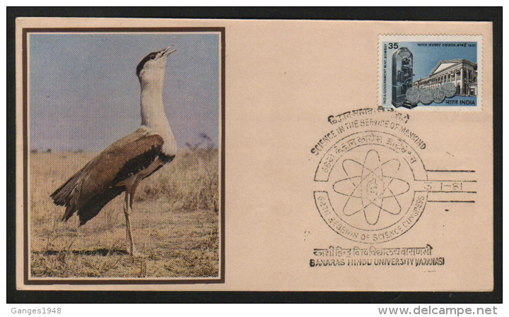 India  1981  Birds Indian Bustard  Atom Science Conress Special Cover #  68217  India Indien - Cranes And Other Gruiformes