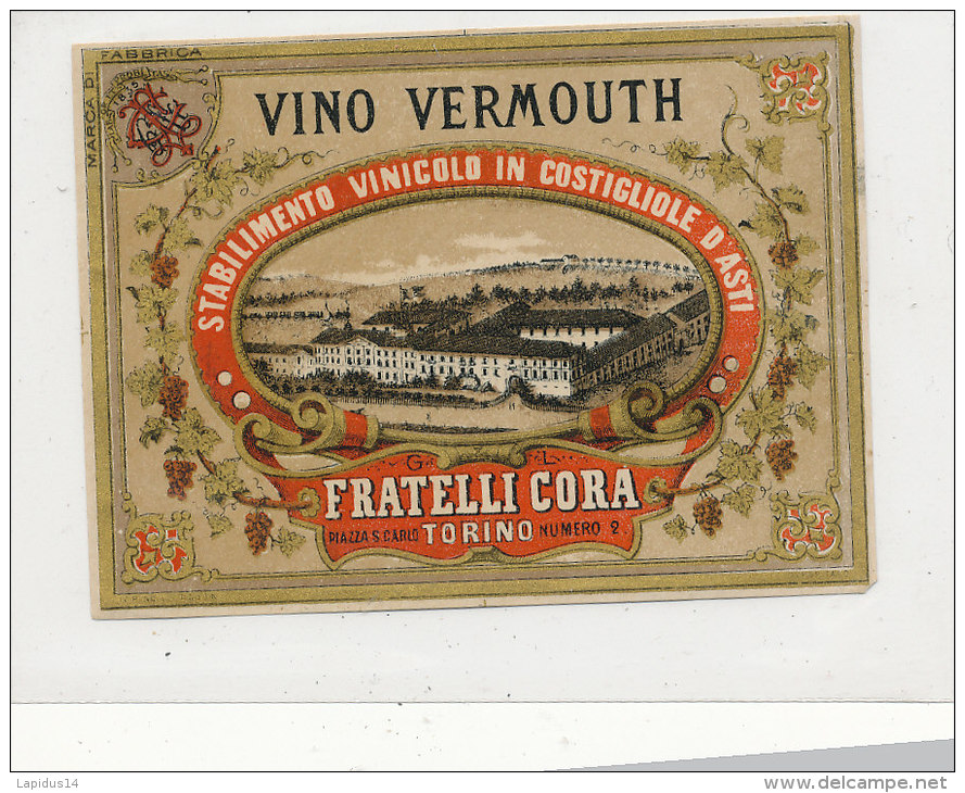 AN 169 / ETIQUETTE  VINO VERMOUTH   FRATELLI CORA   TOORINO - Other & Unclassified