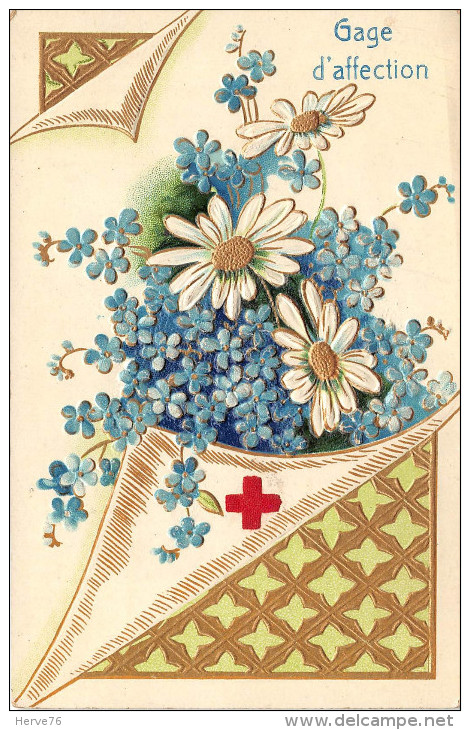 Cpa Fantaisie Gaufrée - Fleurs - Myosotis - Pâquerette - Motifs Dorés - Fleurs