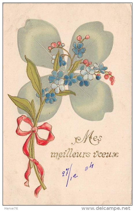 Cpa Fantaisie Gaufrée - Fleurs - Style Art Nouveau - Trèfle - Myosotis - Fleurs