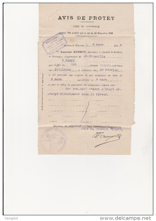 LETTRE RECOMMANDEE AFFRANCHIE N° 142 - OBLITEREE CAD -AUDUN LE ROMAN -MEURTHE ET MOSELLE- 1914 - 1877-1920: Semi Modern Period