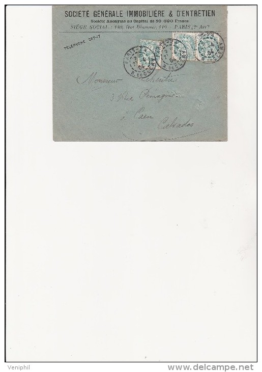 LETTRE AFFRANCHIE A 15 C AVEC N° 111 TYPE BLANC -TRES BELLES OBLITERATIONS CAD PARIS 24 -RUE DE CLERY 1904 - 1877-1920: Semi Modern Period