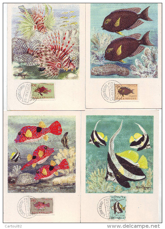 01 B 6 Cartes Poissons Moçambique Sur Support Publicitaire Médicament - Fish & Shellfish