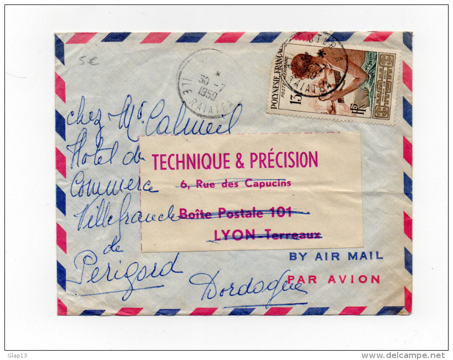 ENVELOPPE DE UTUROA POUR VILLEFRANCHE EN PERIGORD DU 30/07/1959 - Lettres & Documents