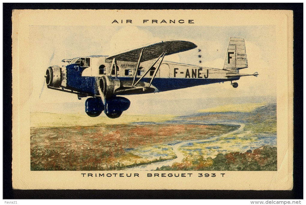 CPA AVIATION -  AIR FRANCE -  Trimoteur BREGUET 393 T - Ligne Toulouse - Casablanca - 1939-1945: 2ème Guerre