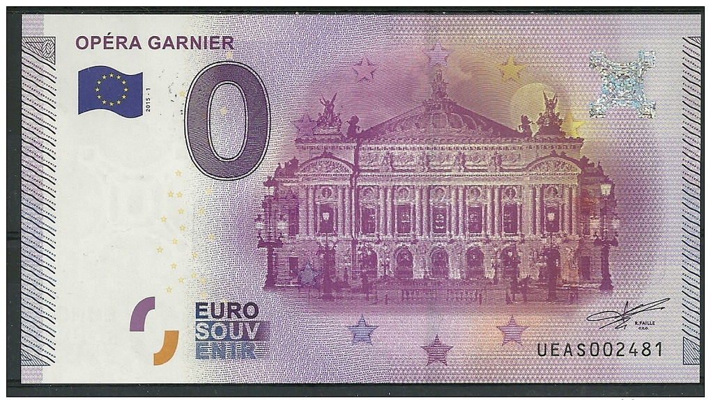 Billet Touristique  0 Euro 2015  Opéra Garnier  Paris  Epuisé - Essais Privés / Non-officiels