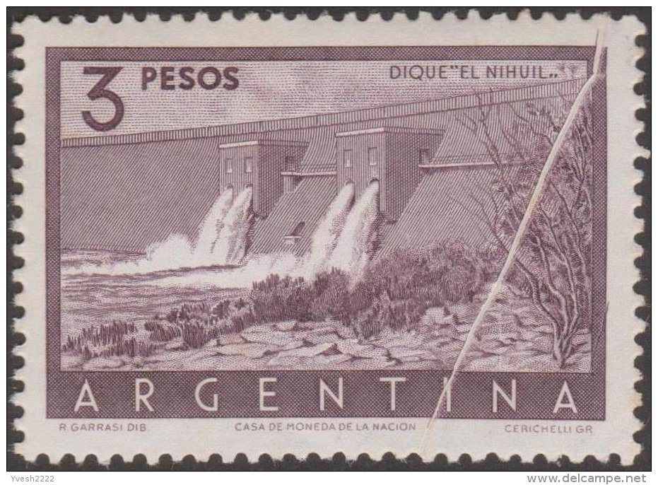 Argentine 1956 Y&T 548A.  Pli Accordéon. Barrage Hydroélectrique De Nihuil (río Atuel) - Acqua