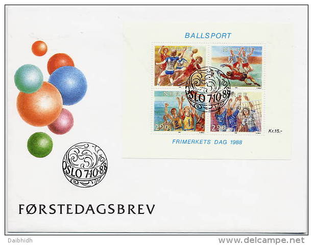 NORWAY 1988 Stamp Day - Ball Sports Block On FDC.  Michel Block 10 - FDC
