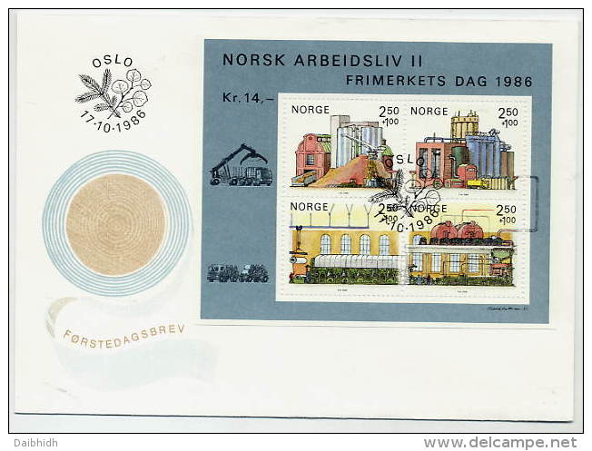 NORWAY 1986 Stamp Day - Working Life II Block On FDC.  Michel Block 6 - FDC