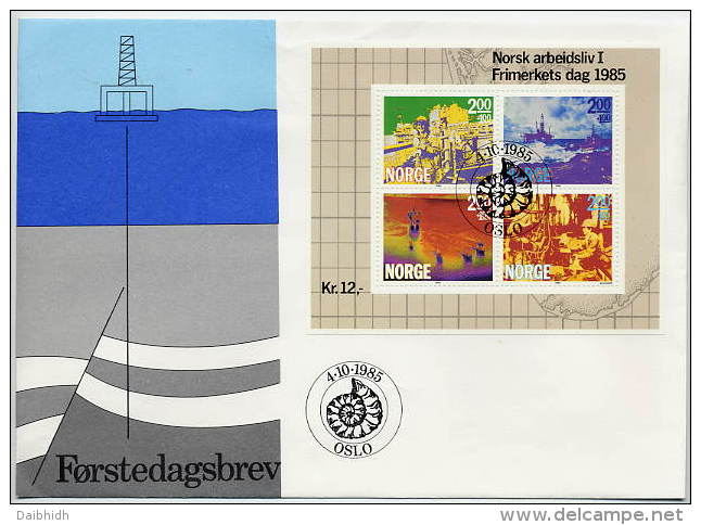 NORWAY 1985 Stamp Day - Working Life I Block On FDC.  Michel Block 5 - FDC