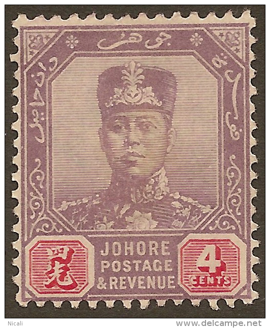 JOHORE 1904 4c SG 64 HM #QU134 - Johore