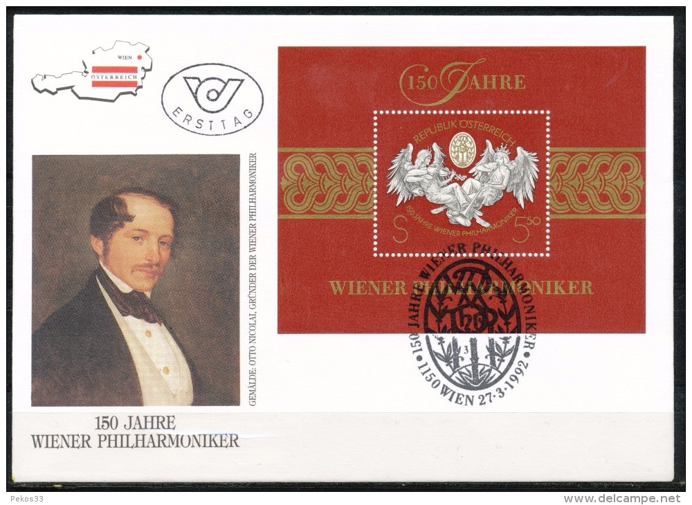 Österreich-   - FDC -1992  -  Mi.Nr.    2054 -   Block  11      -      Blockausgabe: 150 Jahre Wiener Philharmoniker. - FDC