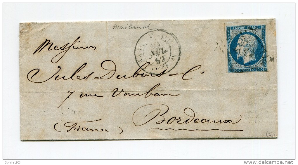 !!! CACHET ARMEE D´ITALIE SUR LETTRE DE MILAN DE 1859 - Bolli Militari (ante 1900)