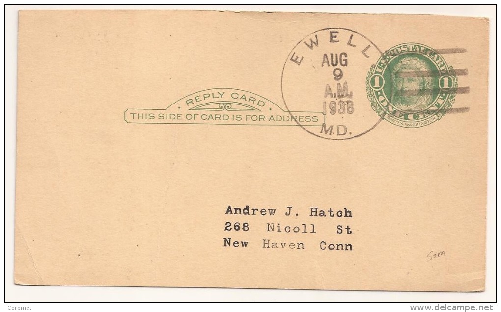 US - 1938 CARD From EWELL, MD To NEW HAVEN. CONN - 1921-40