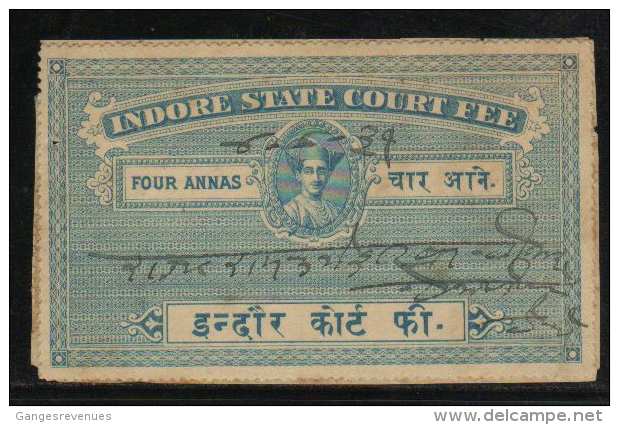 HOLKAR / INDORE  State  4A  Court Fee Type 14 # 87967 Inde Indien  India Fiscaux Fiscal Revenue - Holkar