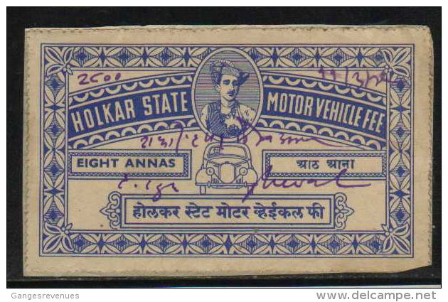 INDORE / HOLKAR State India  8A  Motor Vehicle Fee Type 25 K&M 253  # 87996 Inde India Indien Fiscaux Fiscal Revenue - Holkar