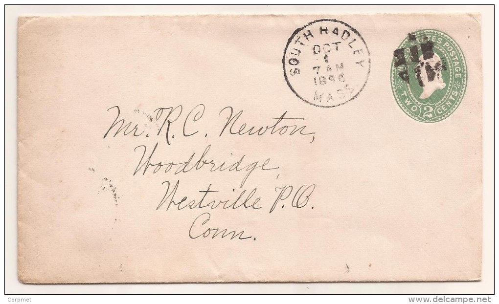 US - 1896 ENTIRE 2c COVER From SOUTH HADLEY, MASS To WESTVILLE, CONN - ...-1900