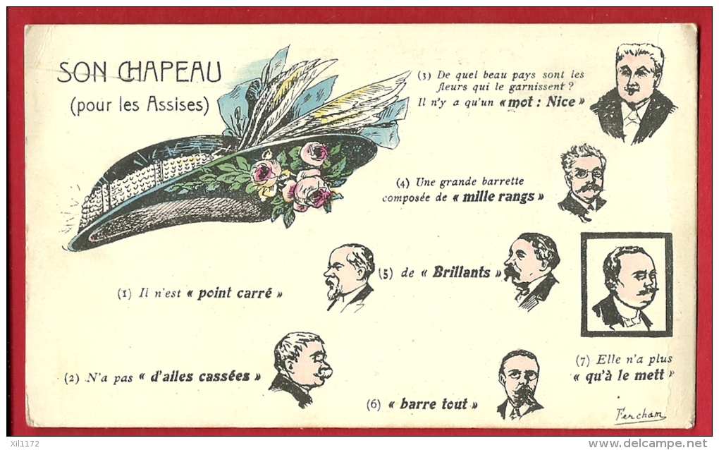 HAI-24 Son Chapeau Pour Les Assises, Avec Un Jeu De Mot Sur Les Noms De Politiques. Dessin De Fercham. Non Circulé - Satira