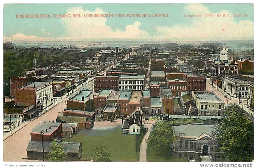 203433-Nebraska, Fremont, Business Section, Looking South, R.L. Edgerton 1908 - Fremont