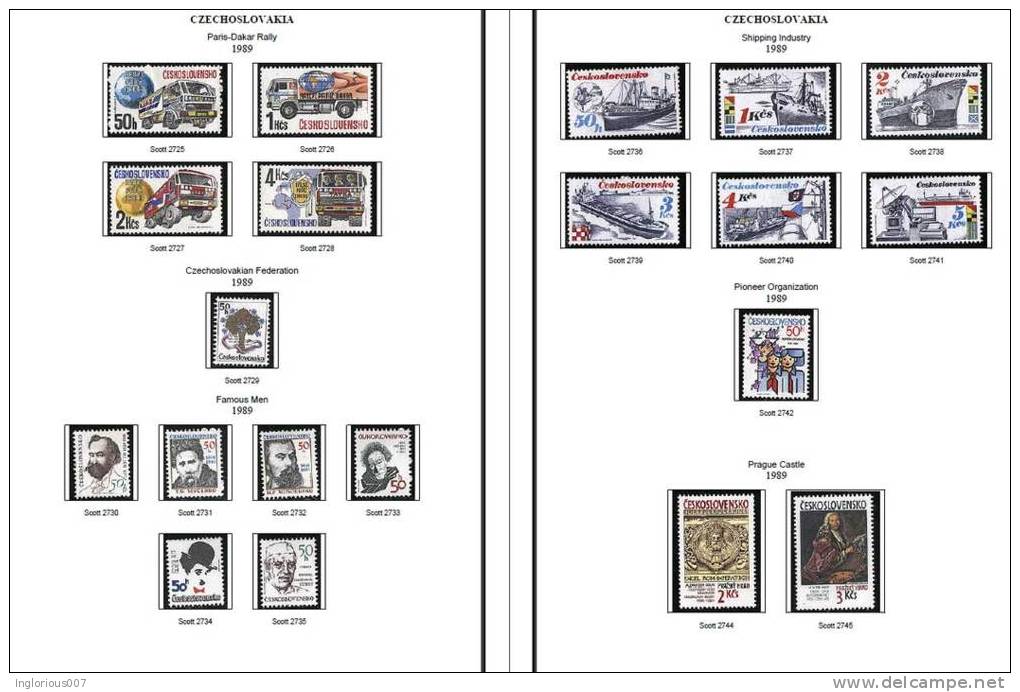 CZECHOSLOVAKIA STAMP ALBUM PAGES 1920-1992 (315 color illustrated pages)