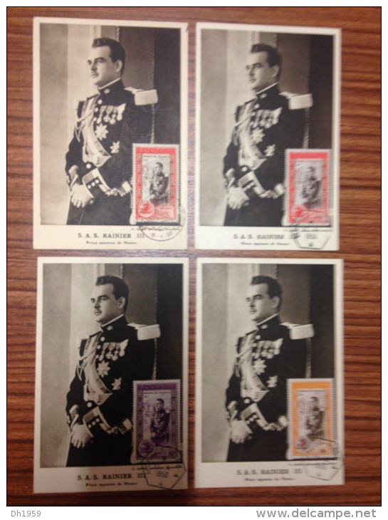 S.A.S. RAINIER III PRINCE SOUVERAIN G. DETAILLE PHOTOGRAPHE MONTE CARLO  FDC LOT DE 4 CARTES MAXIMUM - Brieven En Documenten