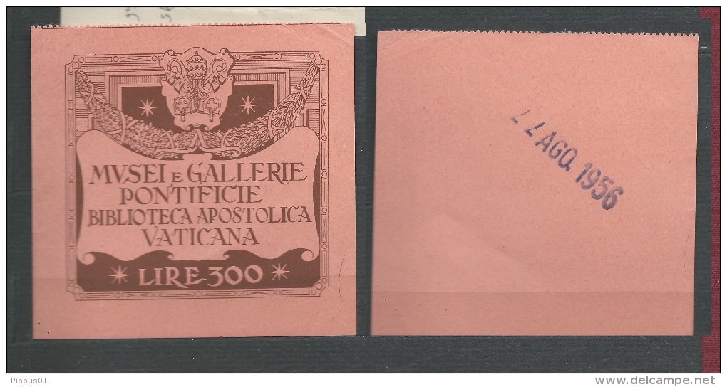 1956 - VATICANO - BIGLIETTO INGRESSO MUSEI VATICANI - Biglietti D'ingresso