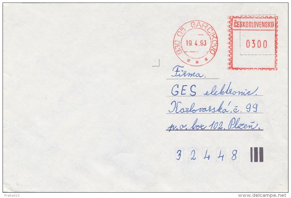 K3257 - Slovakia (1993) 930 05 Gabcikovo (preliminary "CZECHOSLOVAKIA") Post Office Franking Machines - Lettres & Documents