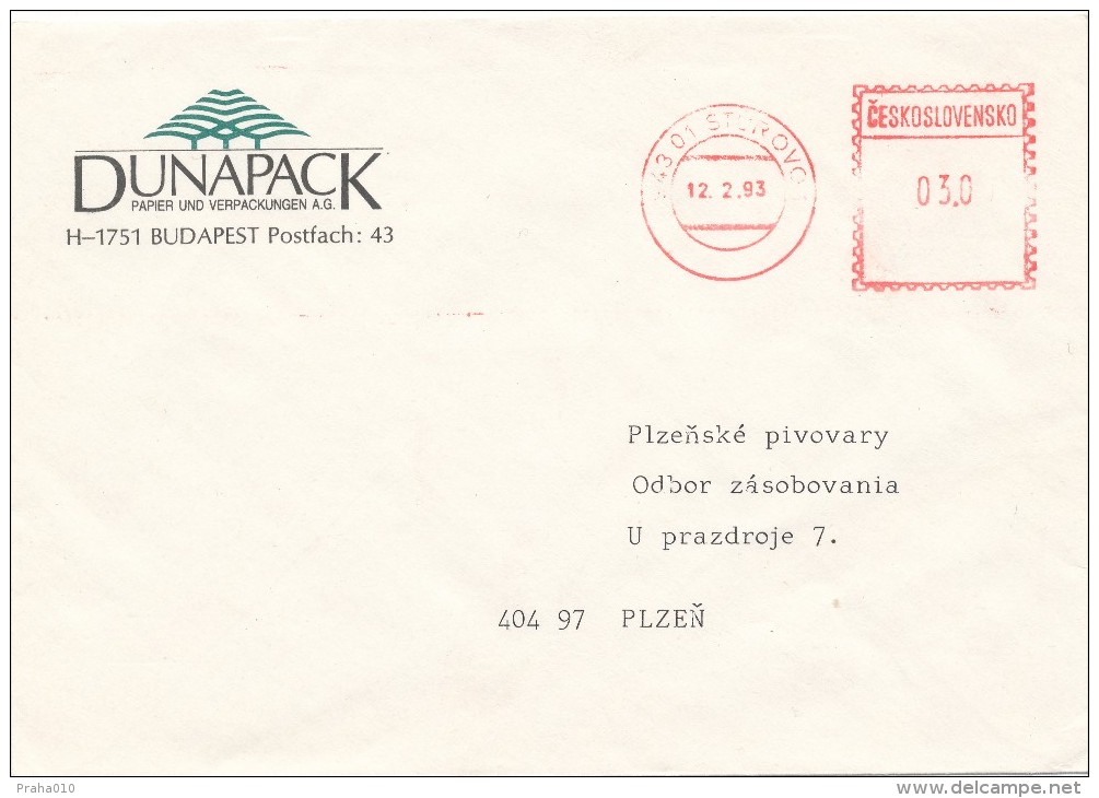 K3258 - Slovakia (1993) 943 01 Sturovo 1 (preliminary "CZECHOSLOVAKIA") Post Office Franking Machines - Storia Postale