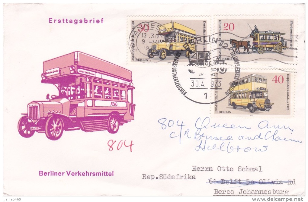 Germany 1973 Transports On Cover Sent To South Africa - Used Stamps