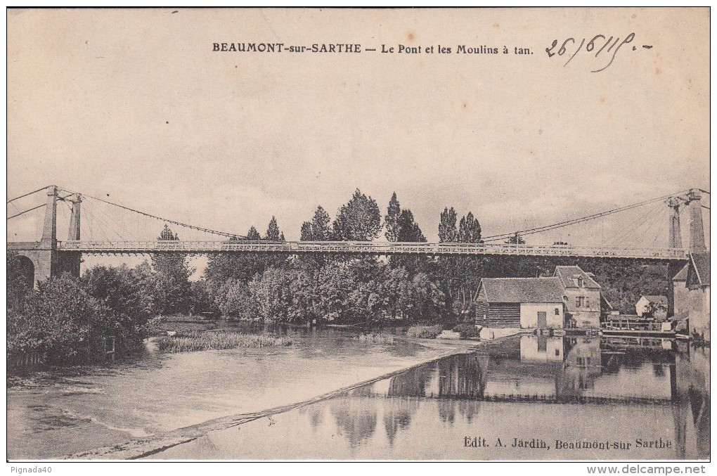 Cp , 72 , BEAUMONT-sur-SARTHE , Le Pont Et Les Moulins à Tan - Beaumont Sur Sarthe