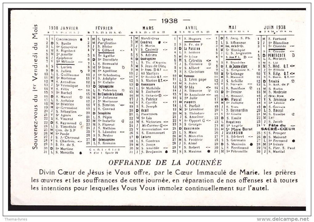 Calendrier 1938 "seigneur Mon Dieu" ... (PPP0817) - Formato Piccolo : 1921-40