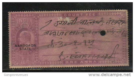 NANDGAON  State  1A  KE VII Overprinted  Court Fee Type 3 K&M 41 # 87972 Inde Indien India Fiscaux Fiscal Revenue - Nandgame