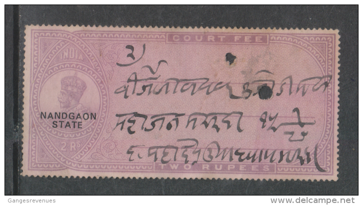 NANDGAON  State  2 Rupees  KG V Overprinted  Court Fee Type 3A K&M 68 # 87890 Inde Indien India Fiscaux Fiscal Revenue - Nandgame