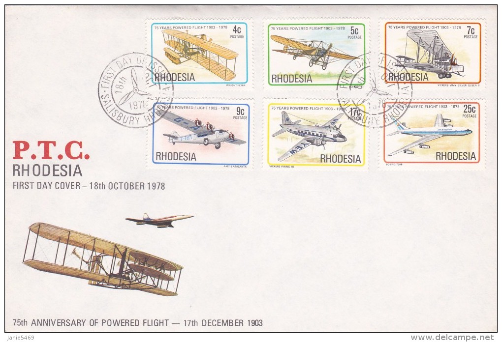 Rhodesia 1978 75th Anniversary Of Powered Flight FDC - Andere & Zonder Classificatie