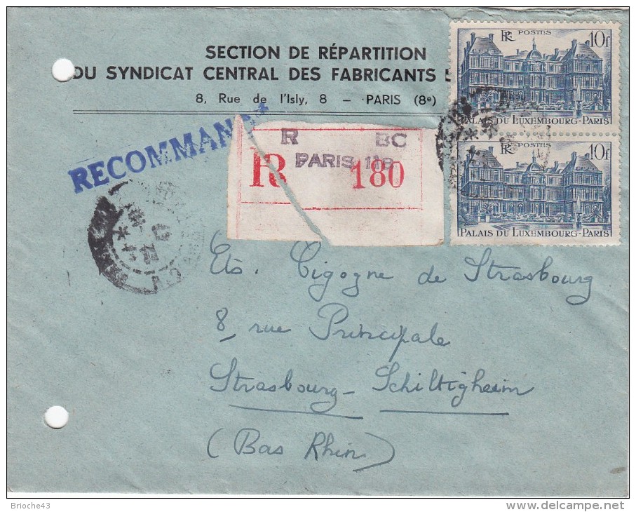 1947 LETTRE RECOMMANDE PARIS  POUR SCHILTIGHEIM  / 6480 - Lettres & Documents