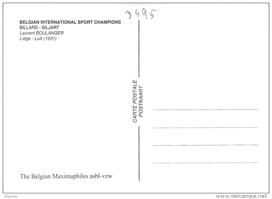 BELGIQUE CARTE MAXIMUM   NUM.YVERT  3495 SPORT BILLARD CHAMPIONNAT DU MONDE - 2001-2010