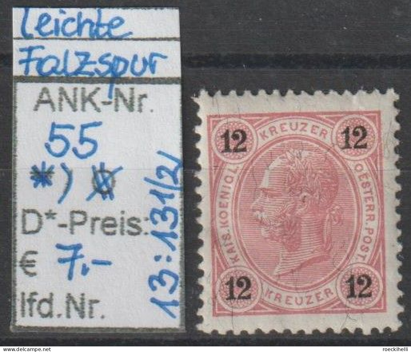 1890 - ÖSTERREICH - FM/DM "Kaiserkopf Nach Links" 12 Kreuzer Tiefrosa - * Ungebr. Mit Falzspur - S. Scan (55* At) - Ongebruikt