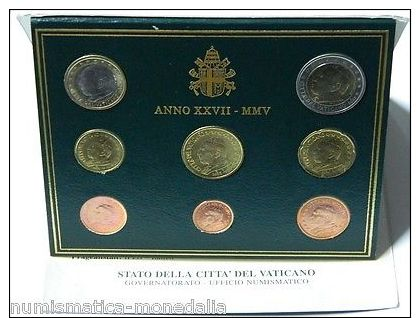 2005 VATICANO EUROS EUROSET ANNO XXVII MMV JUAN PABLO II  8 COINS VATICAN (6396) - Vaticano