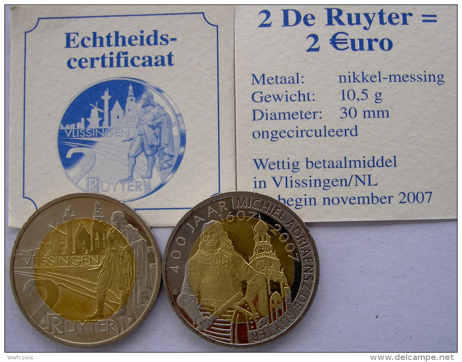 NETHERLANDS 2 DE RUYTER 2007 = 2 EURO KU NI ZI BIMETALLIC UNC+COA CON GARANZIA. - Altri & Non Classificati