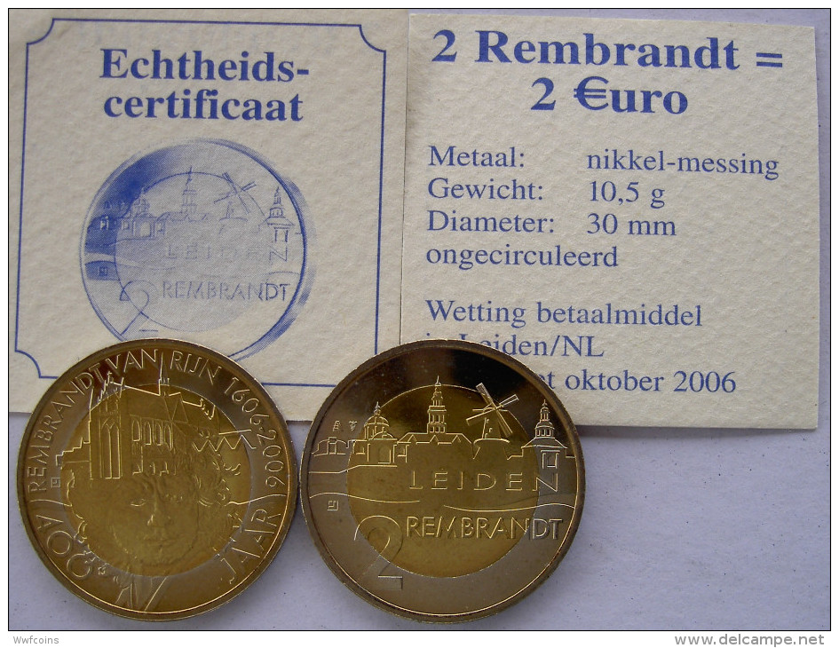 NETHERLANDS 2 REMBRANDT 2006 = 2 EURO KU NI ZI BIMETALLIC UNC+COA CON GARANZIA - Altri & Non Classificati